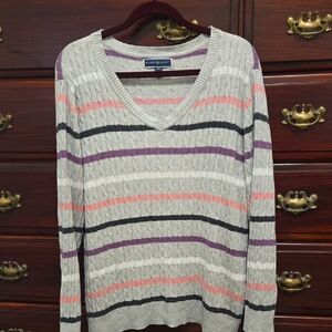 Karen Scott Cable Knit V-Neck Sweater